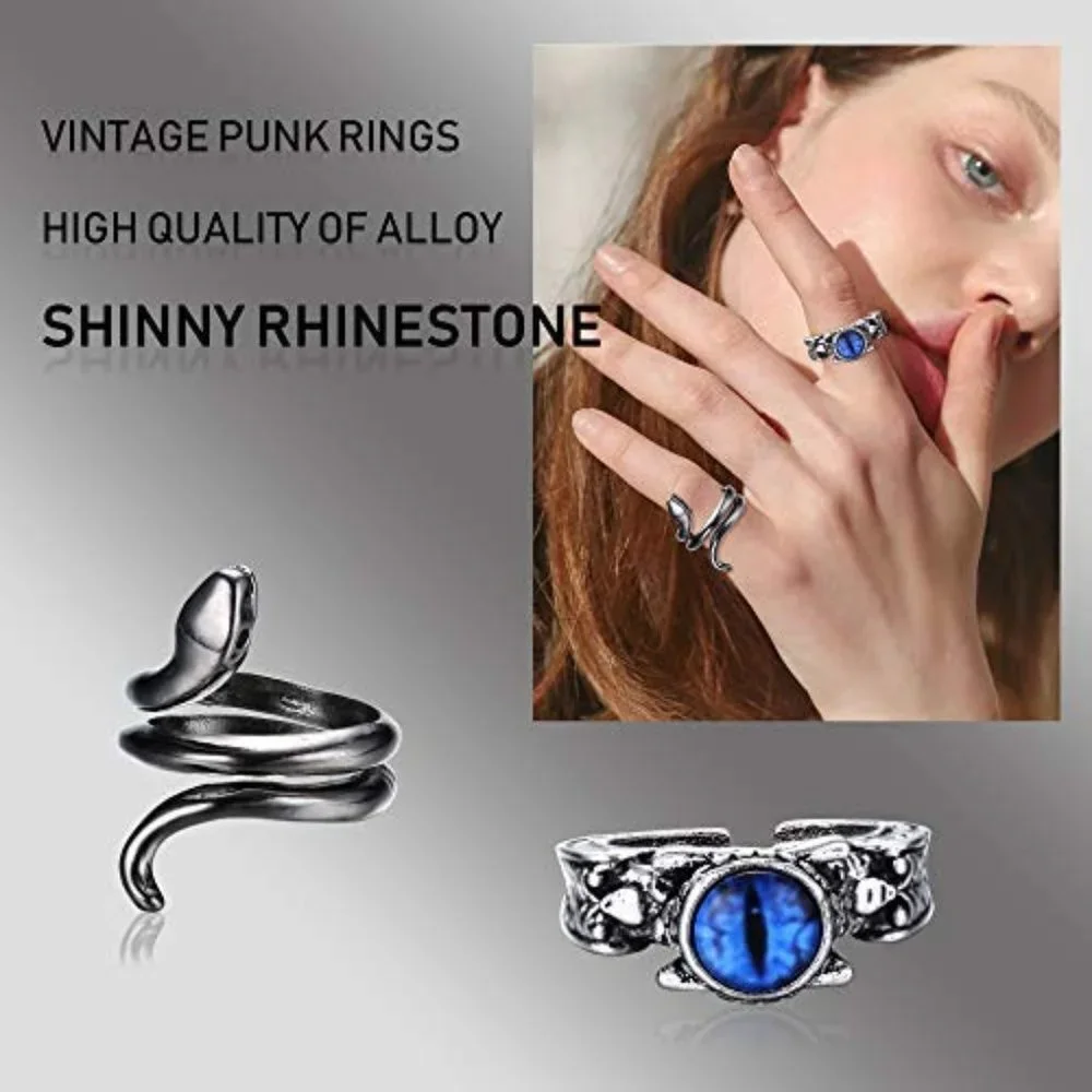 Punk Rings Set -Dragon Snake Vintage